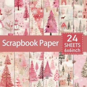 Rózsaszín téli scrapbooklap, watercolor – 24 lap / csomag