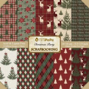Karácsonyi scrapbooklap, szarvas és fenyő minta – 20 lap / csomag