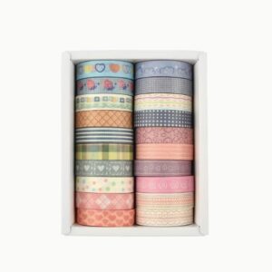 Szív és geometria mintás dekortapasz (washitape) – 20 db / csomag