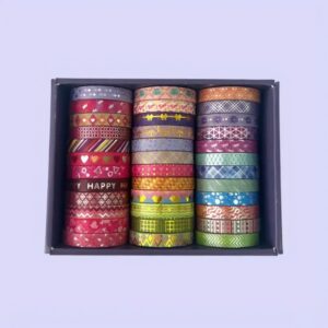 Bronz és színes geometria mintás dekortapasz (washitape) – 36 db / csomag