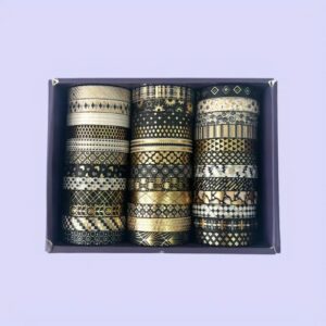 Bronz-fekete-fehér geometria mintás dekortapasz (washitape) – 36 db / csomag